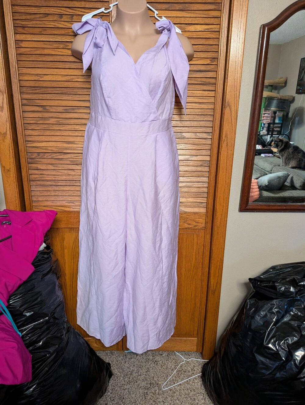 Eloquii Lavender Jumpsuit Tie Shoulders Wide Leg Size 14